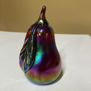 Gibson Glass 5" Tall Ruby Red Iridescent Pear Paperweight